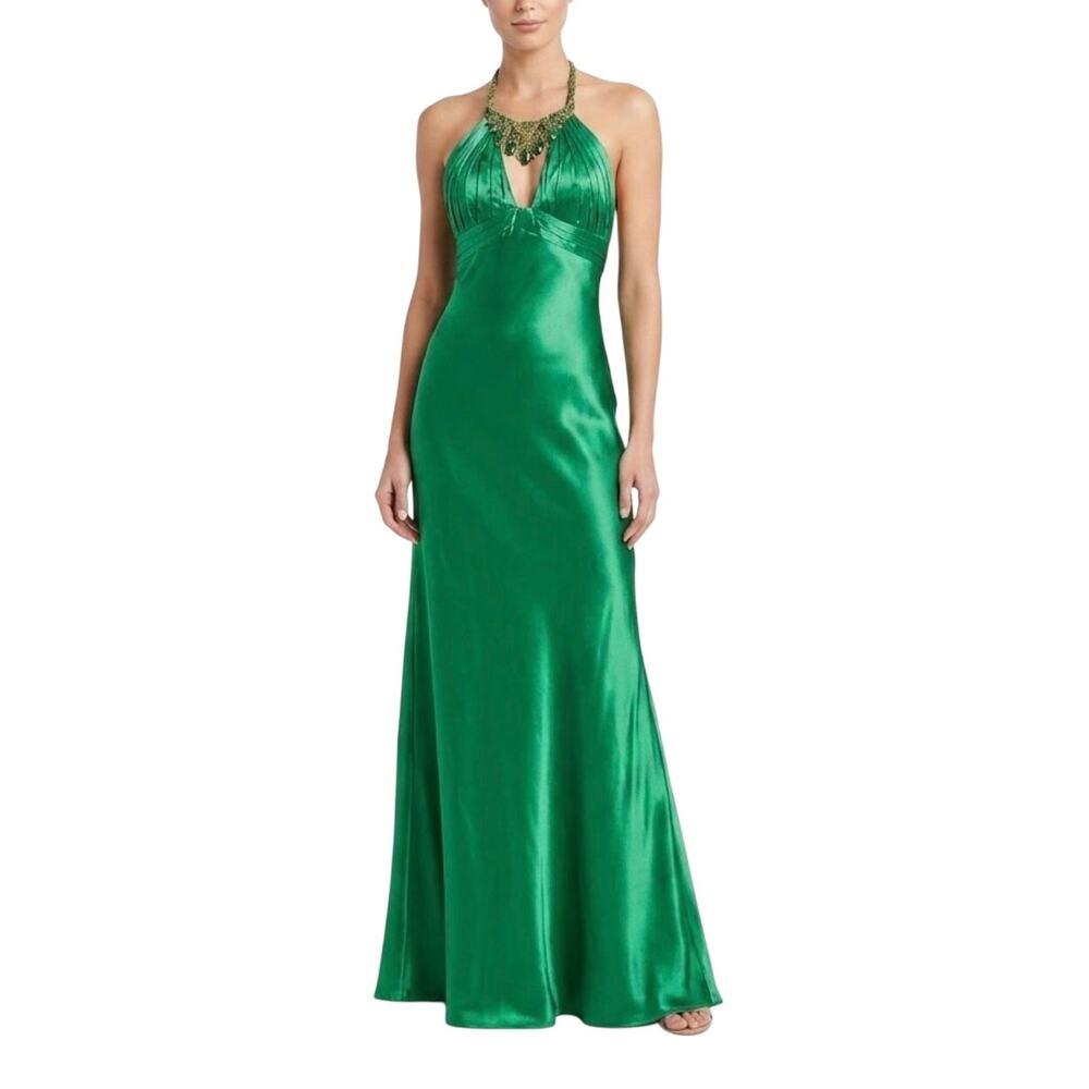 COLORS 0234 Green Evening Gown Beaded Satin Backless A-Line Formal Dress Size 6